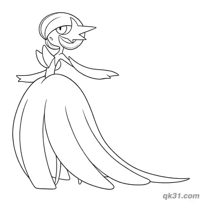 Free printable Mega Gardevoir Side View Long Flowing Dress Coloring Page coloring page