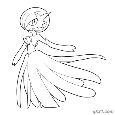Free printable Mega Gardevoir Windy Flowing Dress Style Coloring Page coloring page
