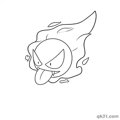 Free printable Gastly Funny Face with Flame Coloring Page coloring page