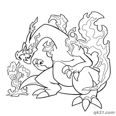 Free printable Fire-Wreathed Gigantamax Charizard Crouching Coloring Page coloring page