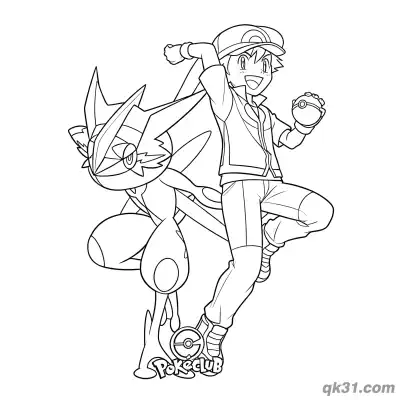 Free printable Ash and Greninja Team Coloring Page coloring page