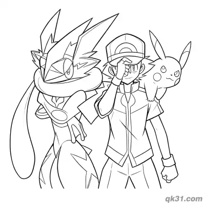 Free printable Embarrassed Ash-Greninja Coloring Page coloring page