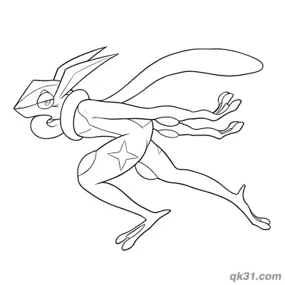 Free printable Greninja Flying Side Pose Coloring Page coloring page