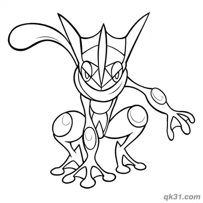 Free printable Side Squatting Greninja Resting Coloring Page coloring page