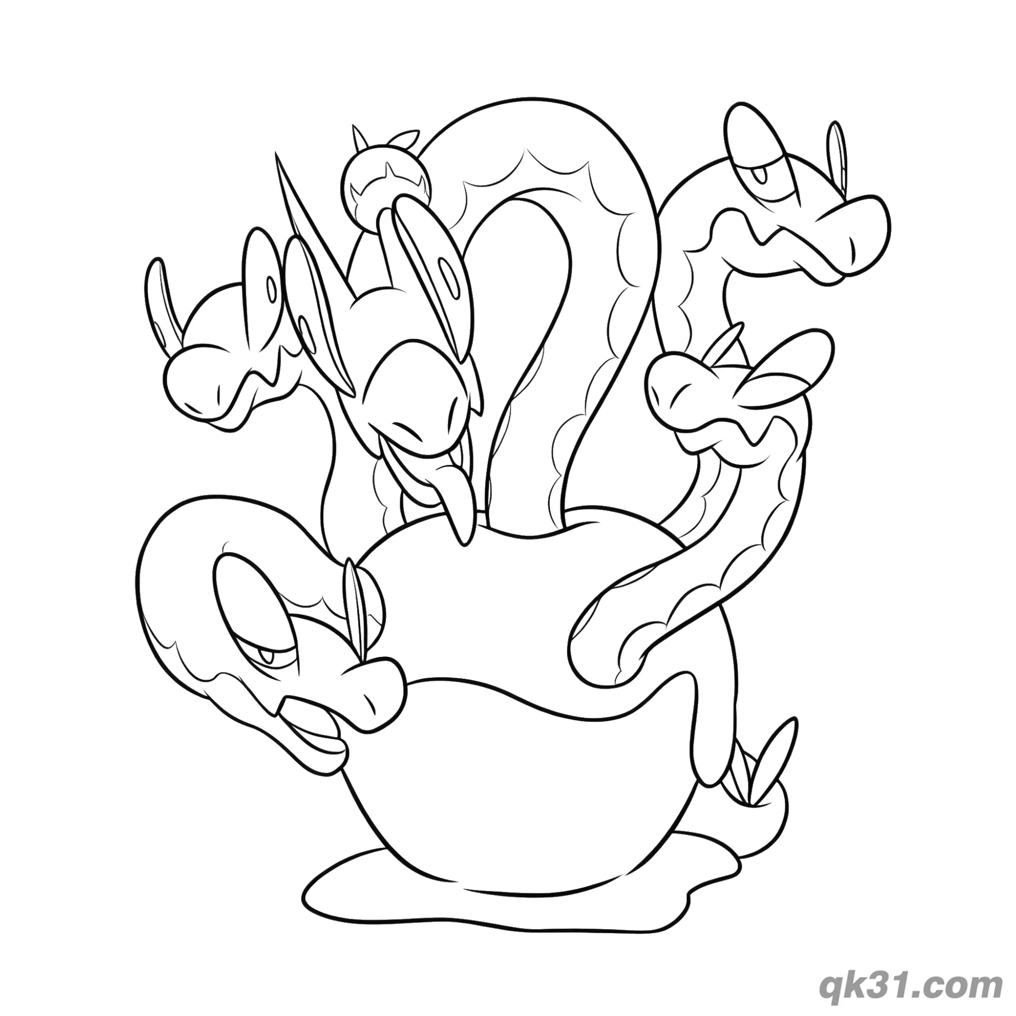 Hydrapple Multi Headed Resting Portrait Coloring Page – Free Printable Coloring Page for Kids and Adults