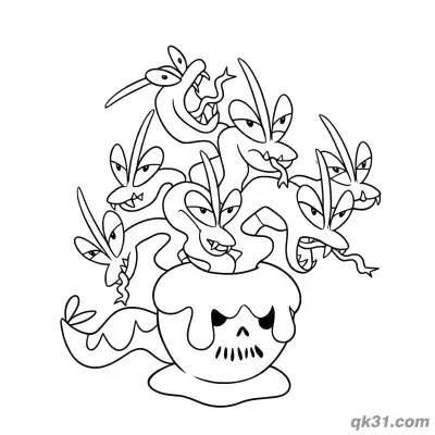 Free printable Hydrapple Skull Pattern Aggressive Pose Coloring Page coloring page