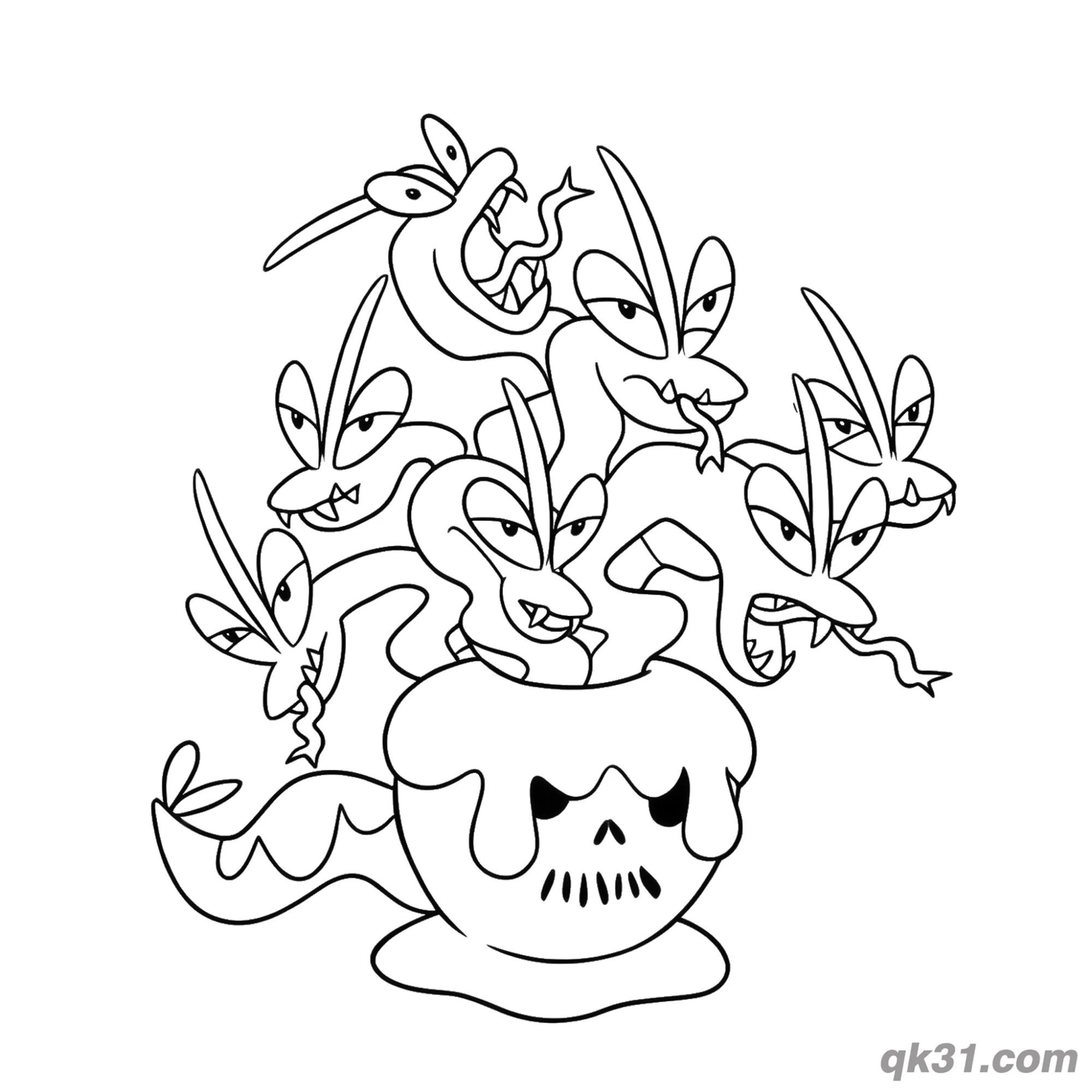 Hydrapple Skull Pattern Aggressive Pose Coloring Page – Free Printable Coloring Page for Kids and Adults
