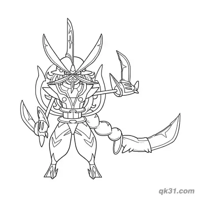 Free printable Kingambit Coloring Page: Standing with Multi-Blade coloring page