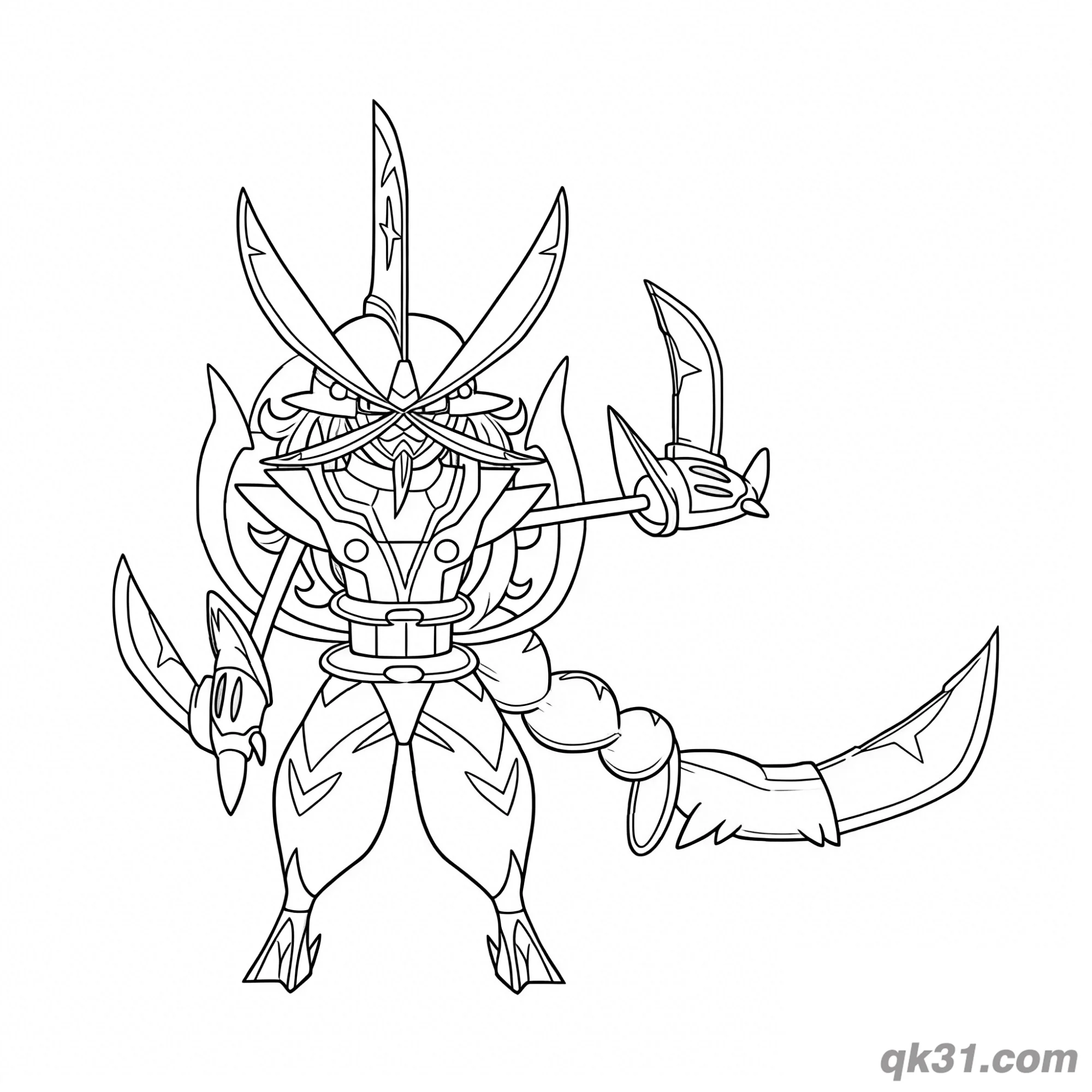 Kingambit Coloring Page: Standing with Multi-Blade – Free Printable Coloring Page for Kids and Adults