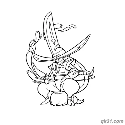 Free printable Kingambit Coloring Page: Squatting Battle Pose coloring page