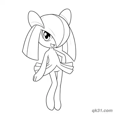 Free printable Kirlia Cute Smiling Looking Back Coloring Page coloring page