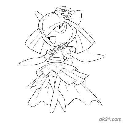 Free printable Kirlia Elegant Rose Dress Coloring Page coloring page