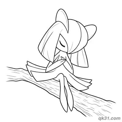 Free printable Kirlia Sitting on a Tree Branch Coloring Page coloring page
