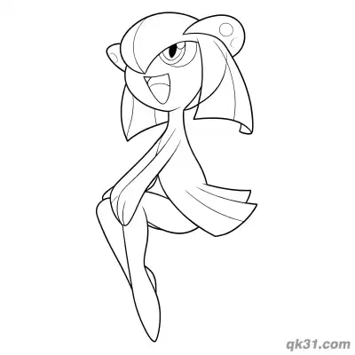 Free printable Kirlia Sitting Smiling Looking Up Coloring Page coloring page