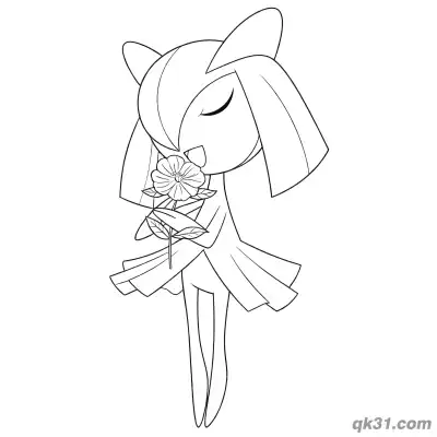 Free printable Kirlia Smelling a Flower Coloring Page coloring page