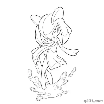 Free printable Kirlia Splashing in Water Coloring Page coloring page