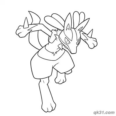 Free printable Lucario Cinderace Style Flying Kick Coloring Page coloring page