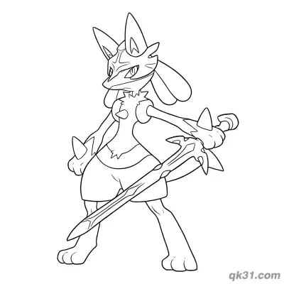 Free printable Lucario Cinderace Style Sword Pose Coloring Page coloring page