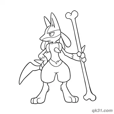 Free printable Lucario Long Bone Staff Standing Coloring Page coloring page