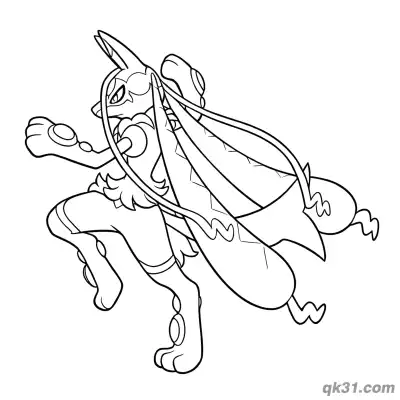 Free printable Mega Lucario Jumping Hair Flying Coloring Page coloring page