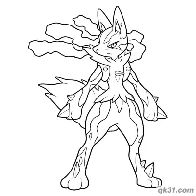 Free printable Mega Lucario Wavy Hair Standing Coloring Page coloring page
