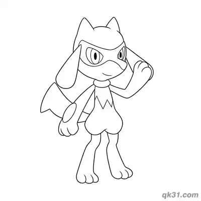 Free printable Riolu Waving Hand Simple Line Art Coloring Page coloring page