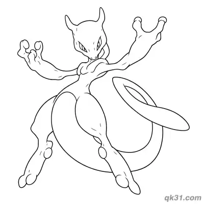 Free printable Classic Battle Pose Mewtwo Coloring Page coloring page