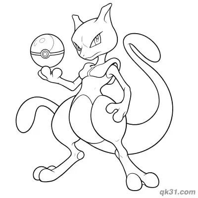 Free printable Mewtwo Holding Pokeball Coloring Page coloring page