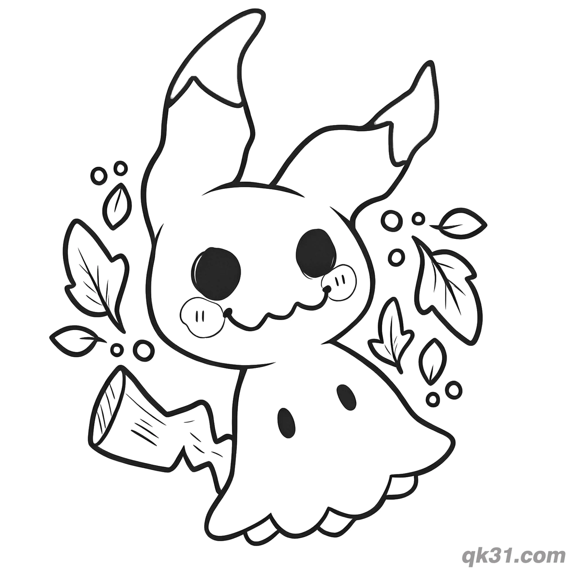 Mimikyu Autumn Leaves Art Coloring Page Free – Free Printable Coloring Page for Kids and Adults