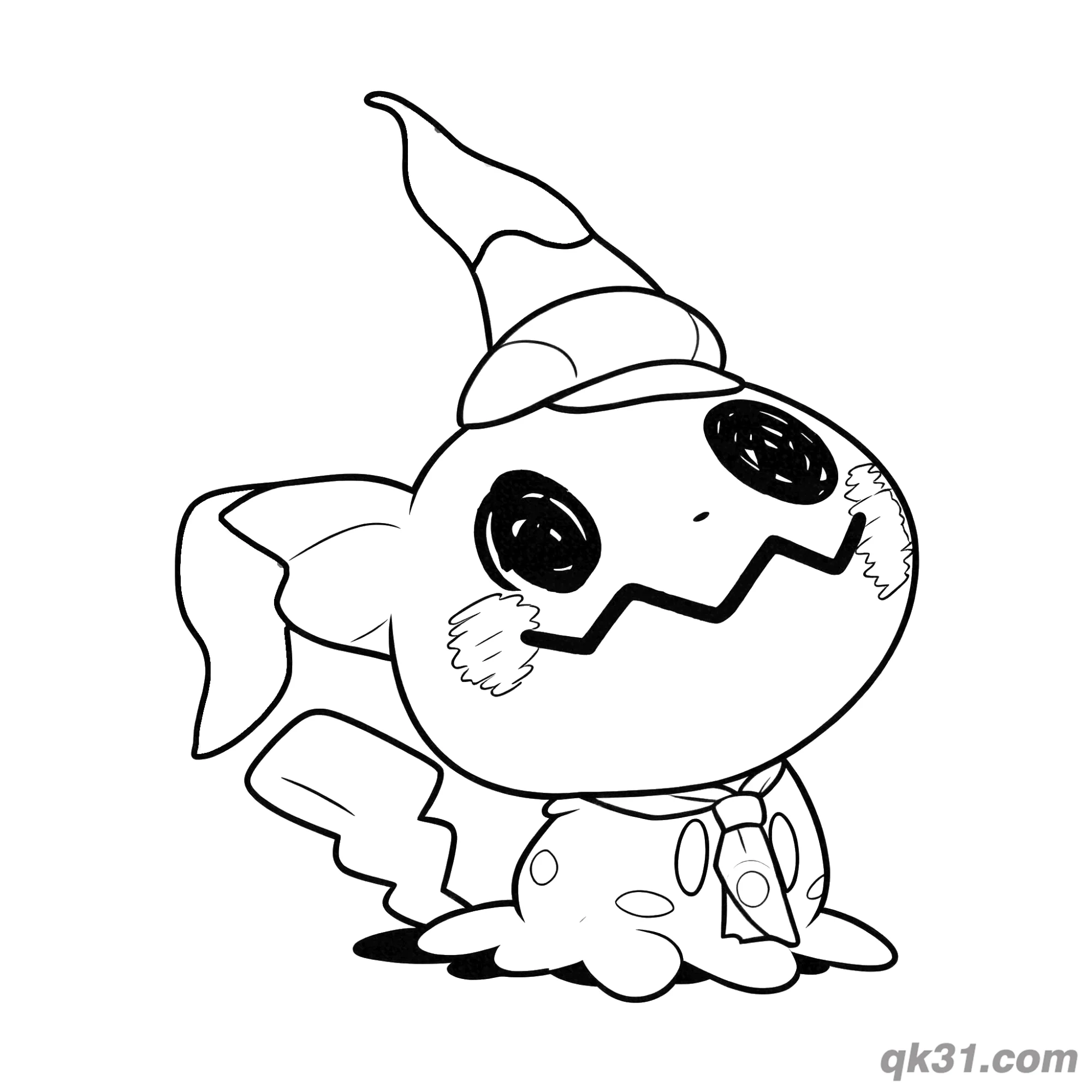 Mimikyu Funny Hat Coloring Page Free For Kids – Free Printable Coloring Page for Kids and Adults