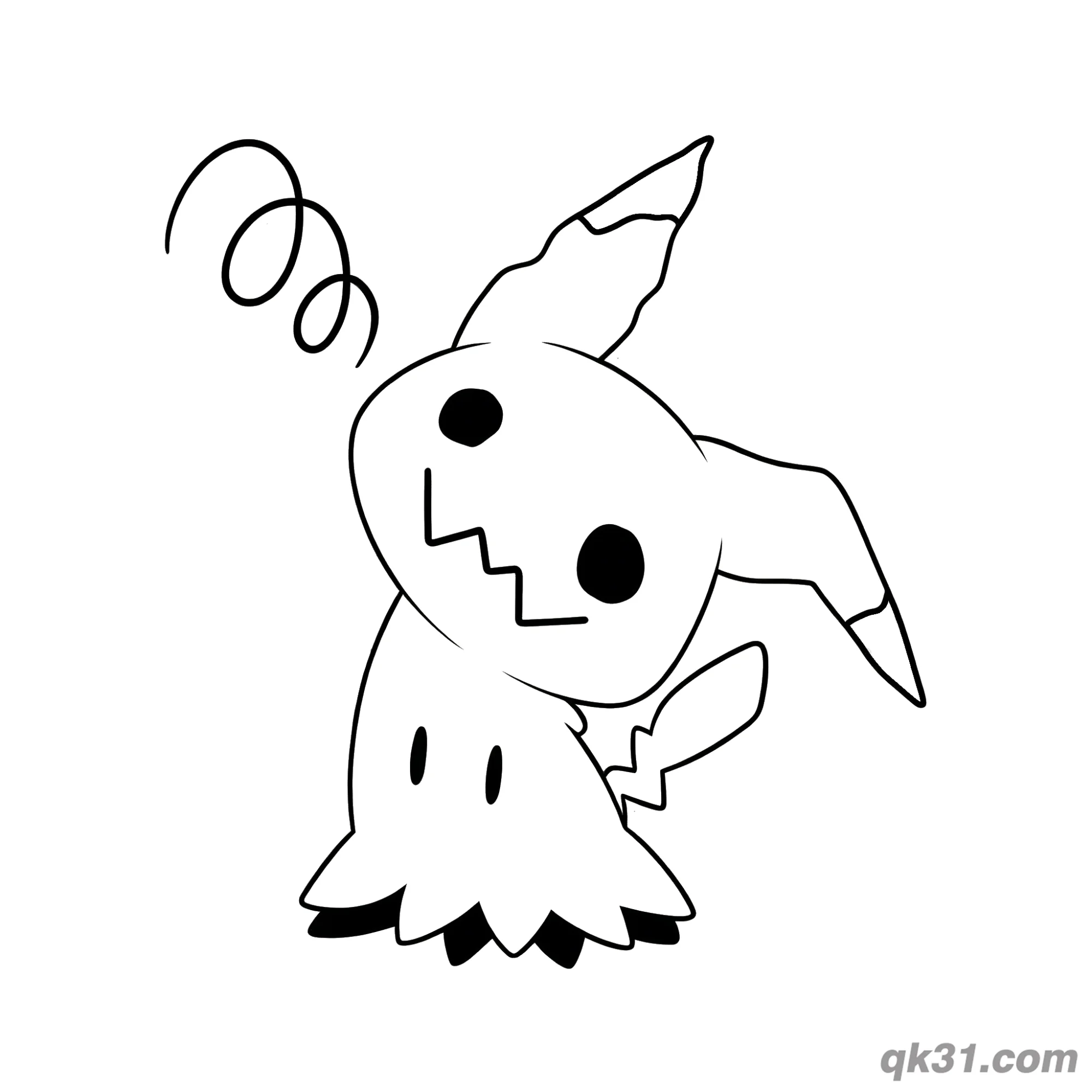 Mimikyu Spiral Eyes Cute Coloring Page – Free Printable Coloring Page for Kids and Adults