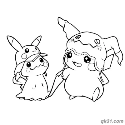 Free printable Mimikyu Coloring Pages Duo Detective Hat coloring page