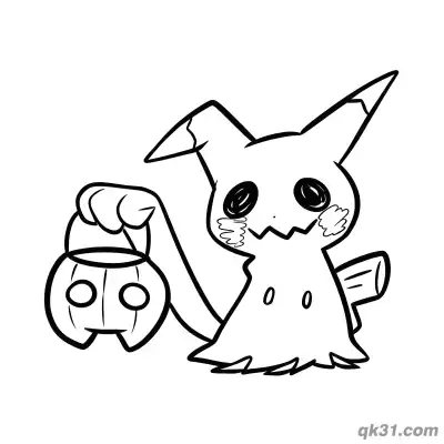 Free printable Mimikyu Holding Pumpkin Coloring Page Free Printable coloring page