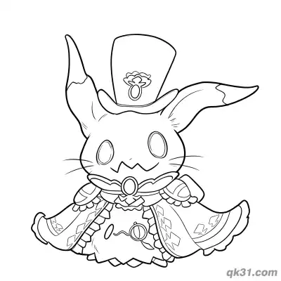 Free printable Mimikyu Top Hat And Dress Coloring Page Free coloring page