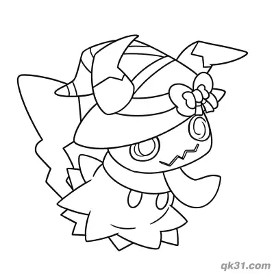 Free printable Cute Mimikyu Witch Hat Coloring Page Free coloring page
