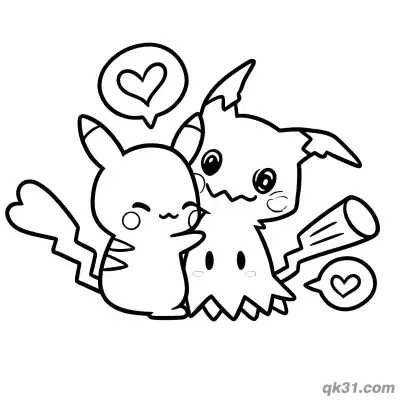 Free printable Pikachu And Mimikyu Cute Love Coloring Page coloring page