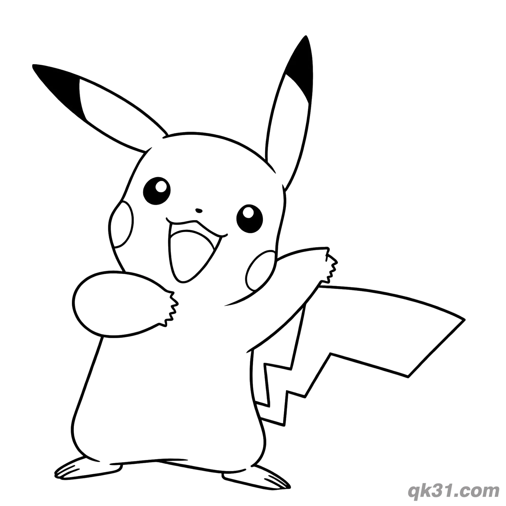 Cheerful Waving Pikachu Coloring Page Card – Free Printable Coloring Page for Kids and Adults