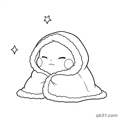 Free printable Cozy Pikachu in Blanket Christmas Coloring Page coloring page