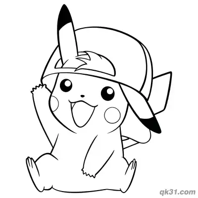 Free printable Cute Baby Pikachu with Hat Coloring Pages coloring page