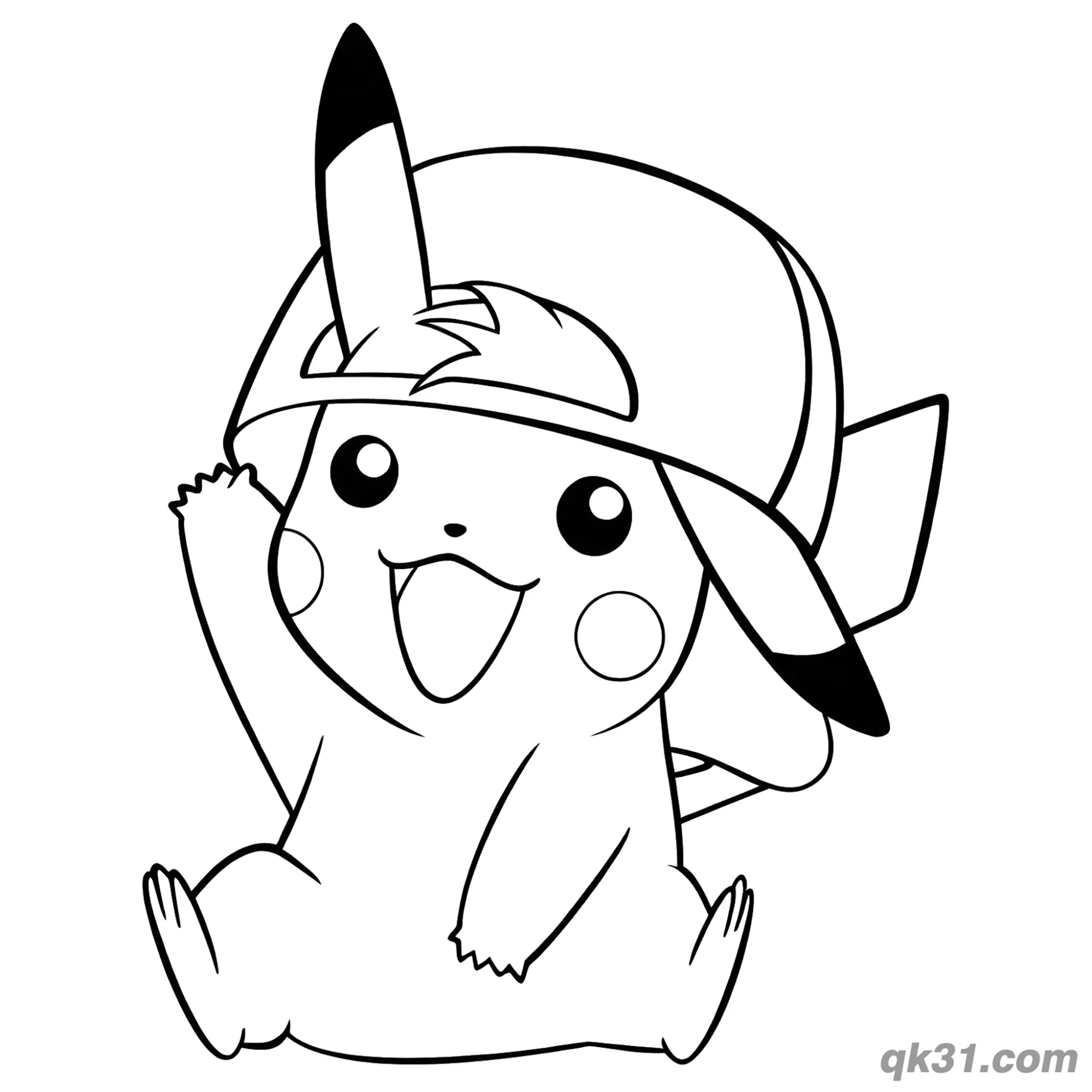Cute Baby Pikachu with Hat Coloring Pages – Free Printable Coloring Page for Kids and Adults