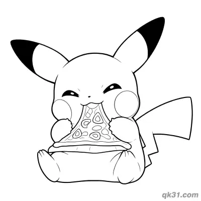 Free printable Cute Pikachu Eating Pizza Coloring Pages Printable PDF coloring page