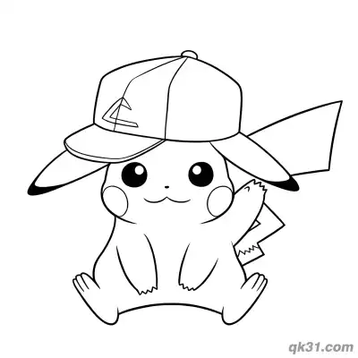 Free printable Cute Pikachu with Baseball Cap Coloring Page coloring page