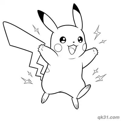 Free printable Excited Jumping Pikachu Pokémon Easy Coloring Pages coloring page