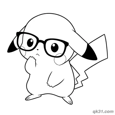 Free printable Nerdy Thinking Pikachu Coloring Page Card coloring page