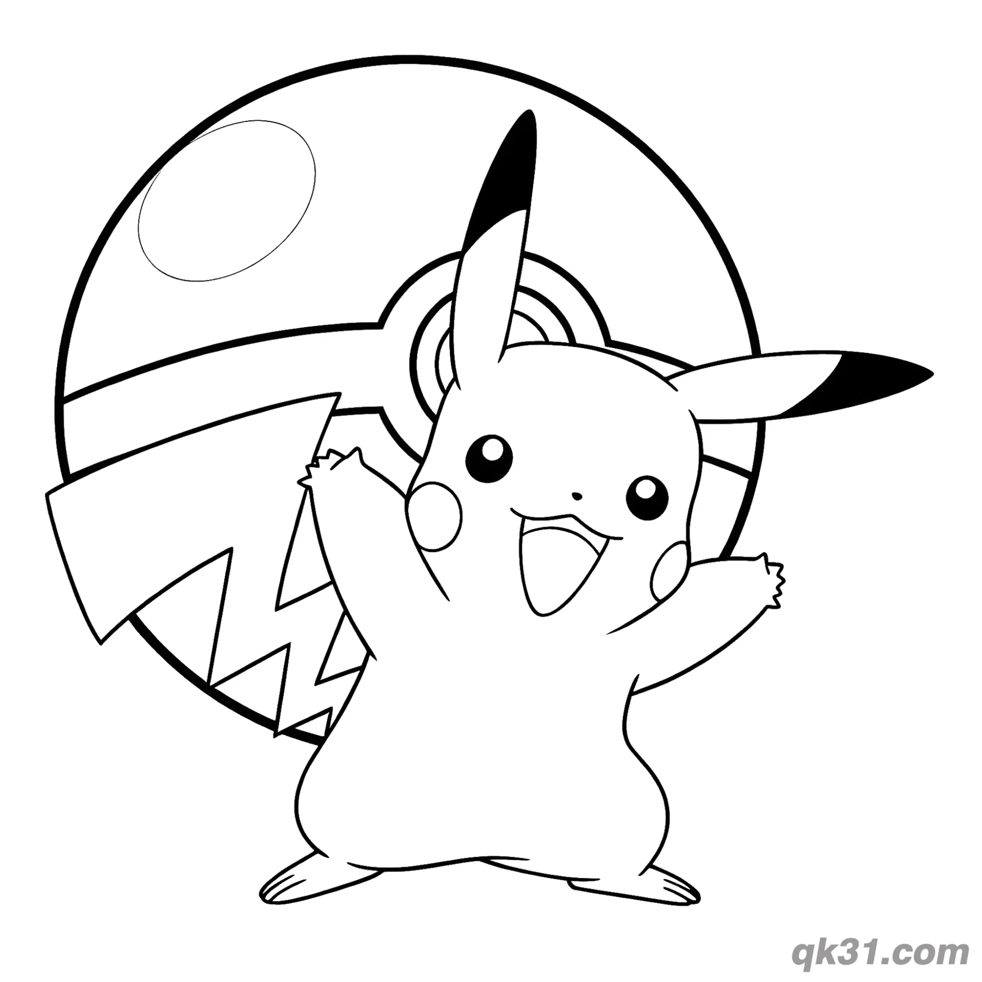 Pikachu with Pokeball Coloring Page Card – Free Printable Coloring Page for Kids and Adults