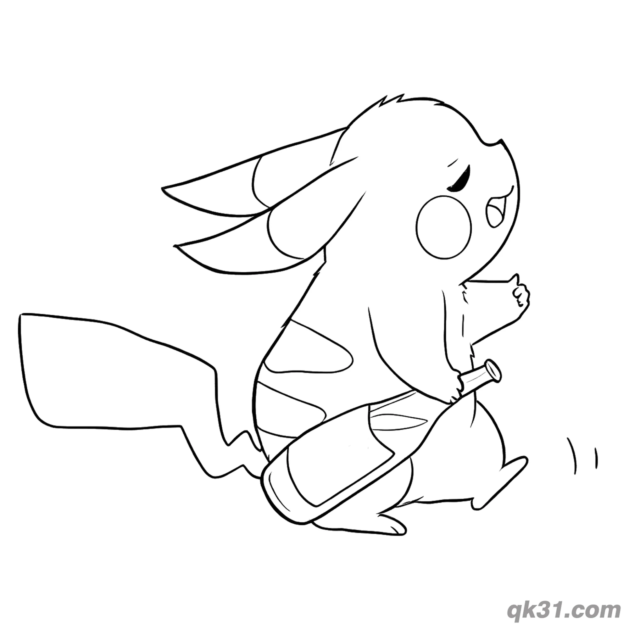 Playful Pikachu with Bottle Coloring Pages Printable – Free Printable Coloring Page for Kids and Adults