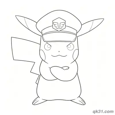 Free printable Serious Pikachu with Police Hat Coloring Page Card coloring page