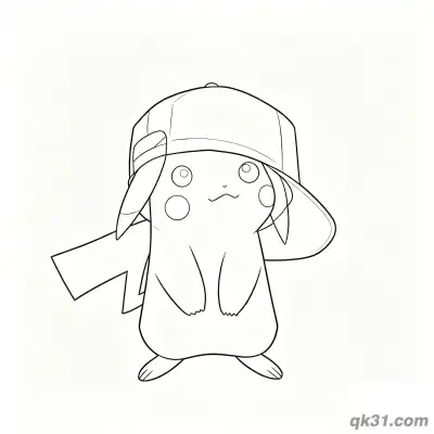 Free printable Shy Pikachu with Cap Easy Coloring Page coloring page