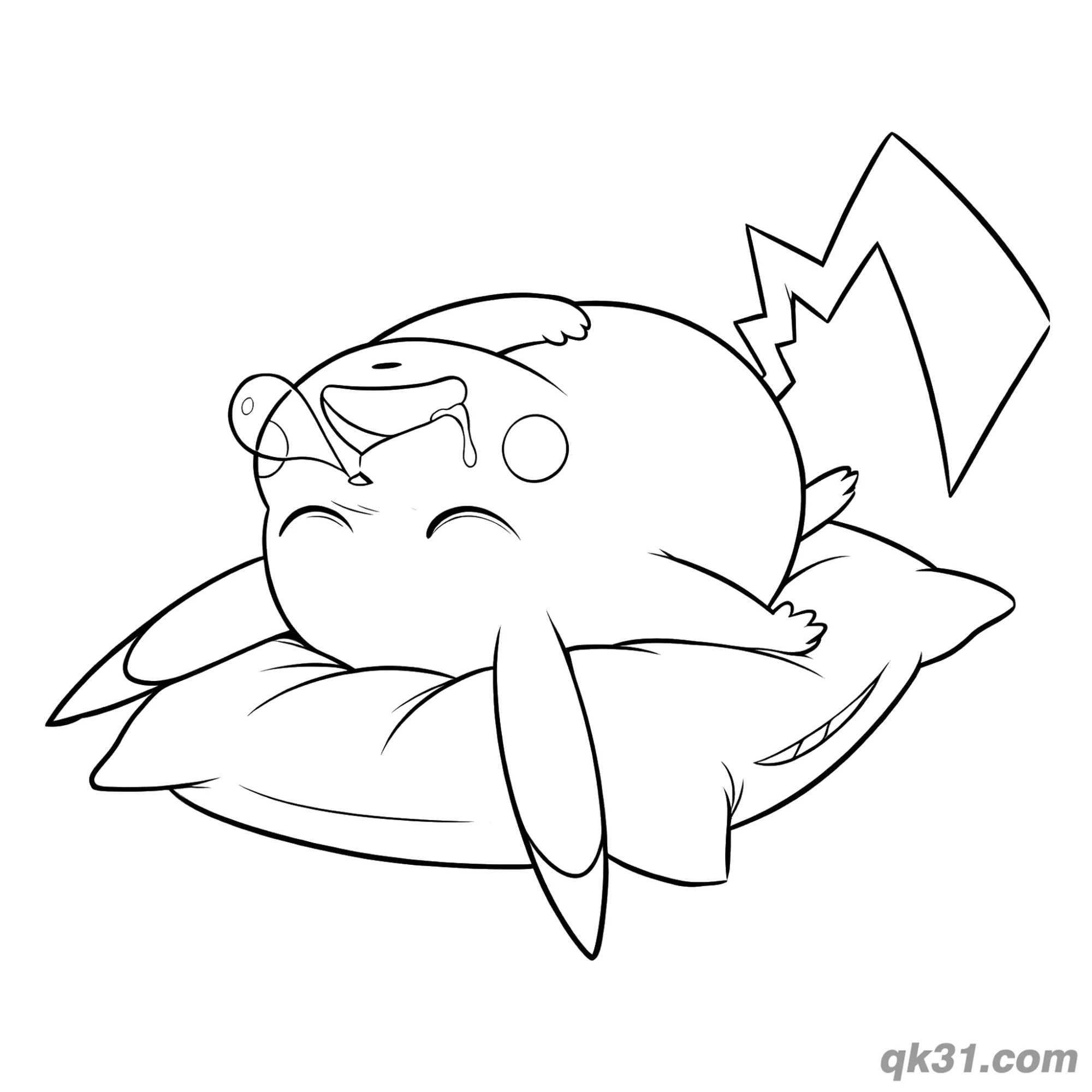 Sleeping Pikachu on Pillow Coloring Page Printable – Free Printable Coloring Page for Kids and Adults