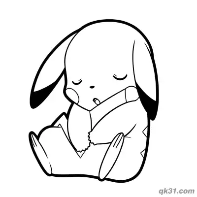 Free printable Sleepy Pikachu with Pillow Coloring Page PDF coloring page